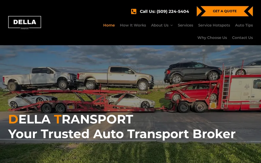 Homepage of Della Transport, a auto transport website built by Granular Concept