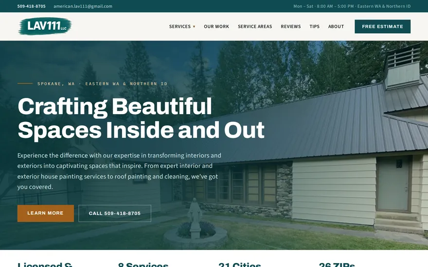Homepage of LAV Spokane Painting, a painting contractor website built by Granular Concept