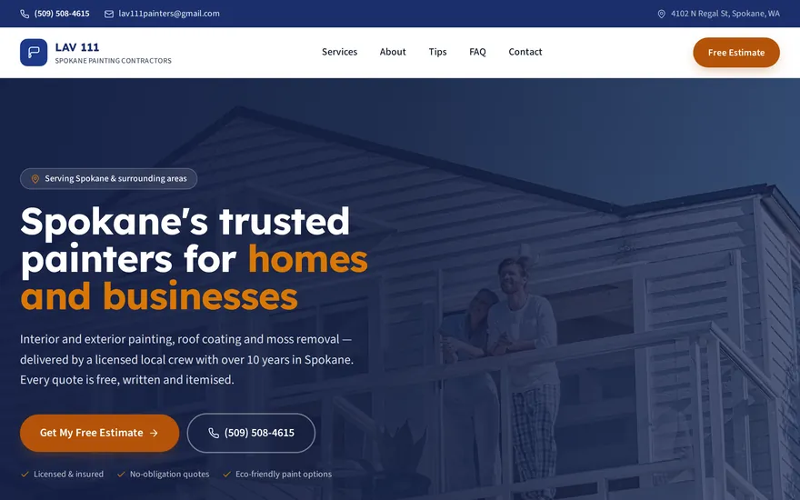 Homepage of Spokane Painters Pro, a painting contractor website built by Granular Concept