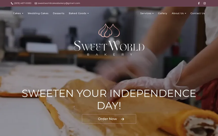 Homepage of Sweet World Cakes, a bakery website built by Granular Concept