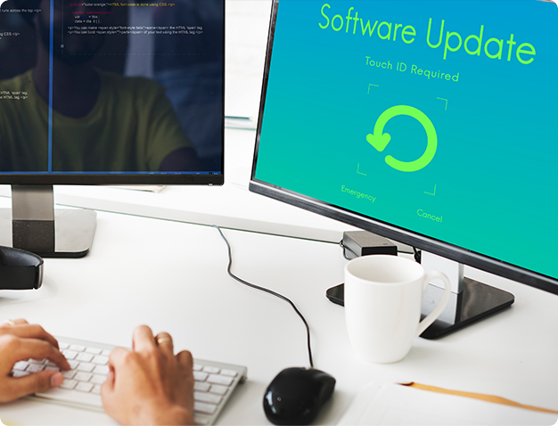 Software Update written on a blue desktop screen