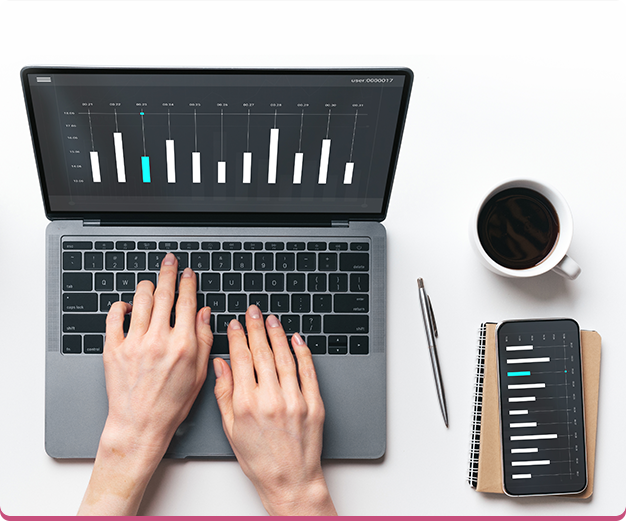 Diagrams on laptop and smartphone screens