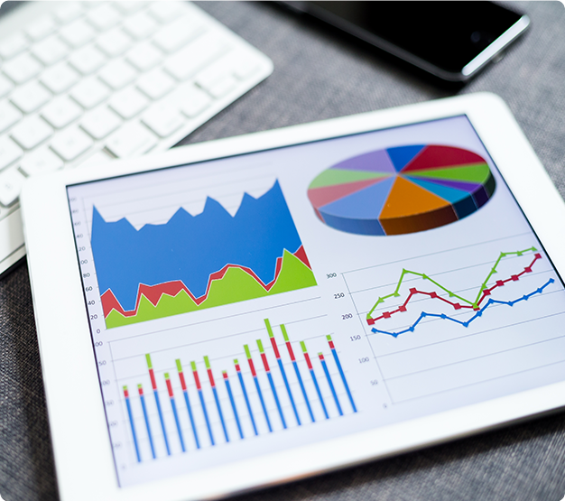 Diagrams on a tablet on a grey table